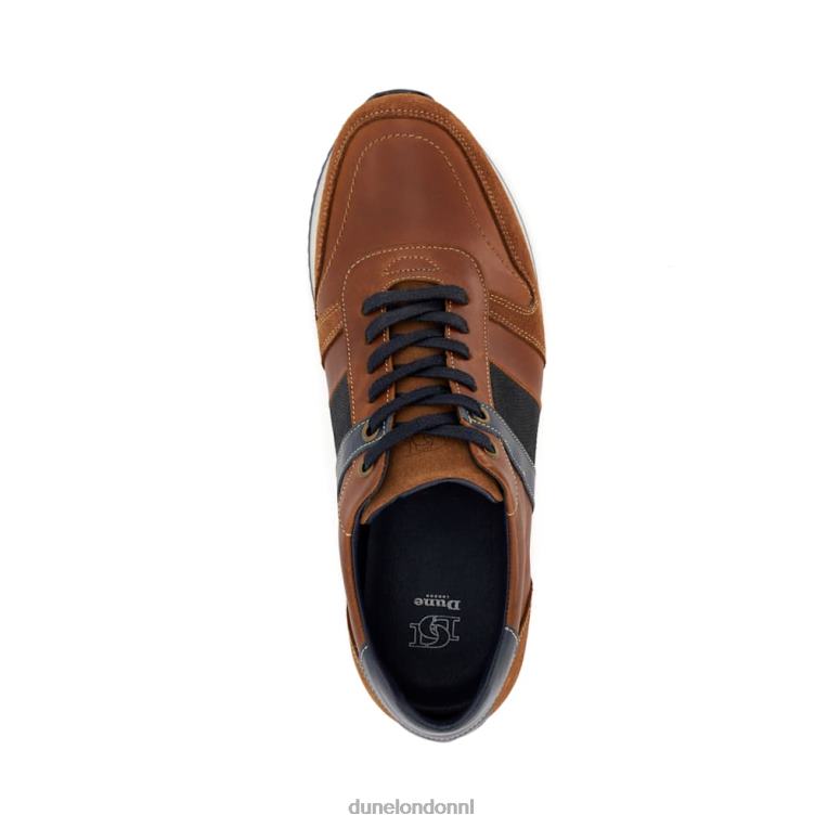 Heren R6DFZ690 tibin bruinen Dune London Leren sneakers met streepdetail