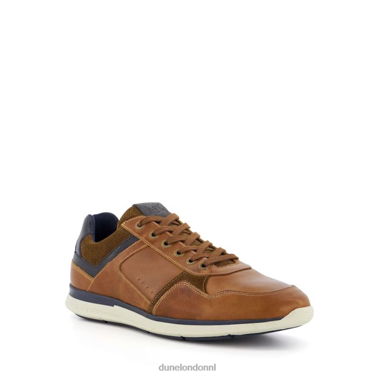 Heren R6DFZ705 trendy bruinen Dune London leren sneakers met veters
