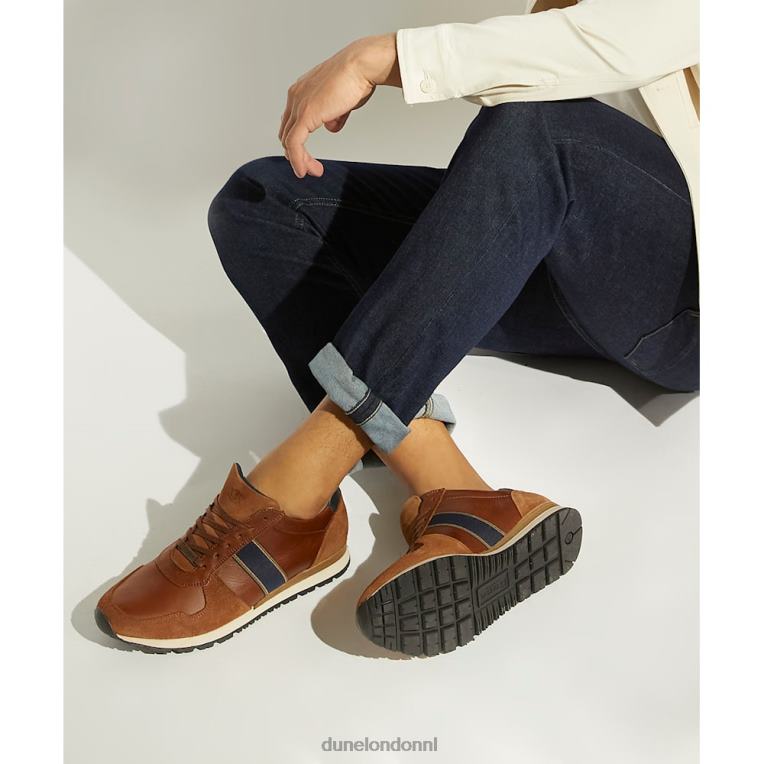 Heren R6DFZ707 tref donkere tint Dune London Leren sneakers met streepdetail