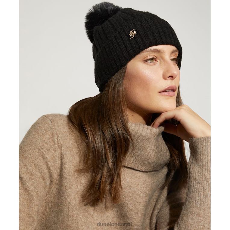 vrouwen R6DFZ302 faal zwart Dune London Gebreide muts met pompons