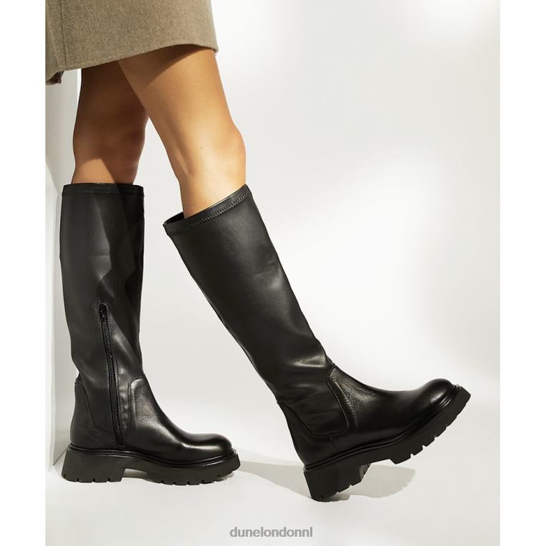 vrouwen R6DFZ285 kantelen zwart Dune London elastische leren kniehoge laarzen
