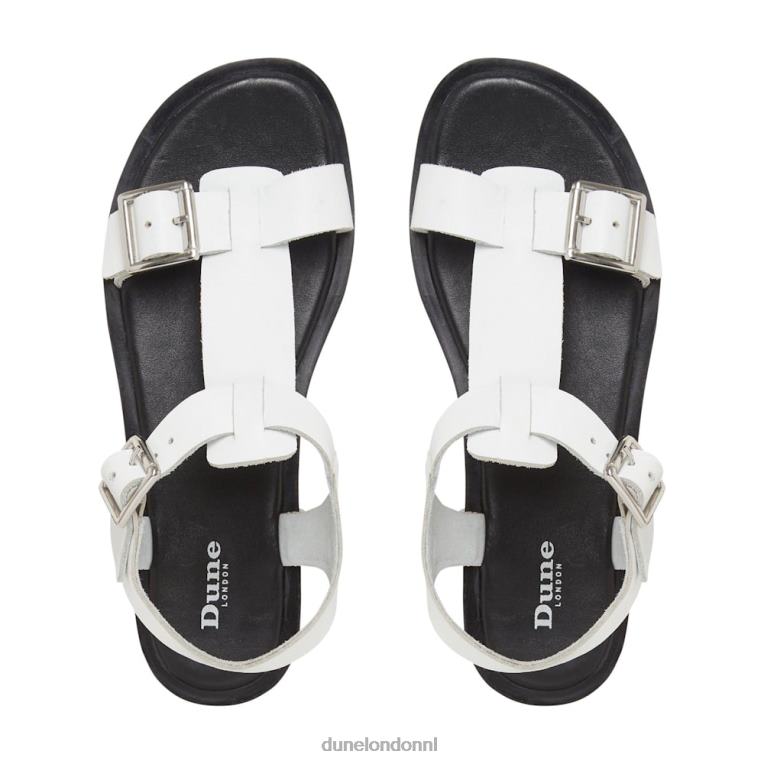 vrouwen R6DFZ421 langlie wit Dune London platte sandalen met dikke gesp