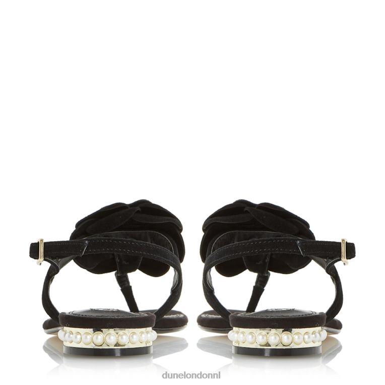 vrouwen R6DFZ671 Nelle zwart Dune London Sandalen met bloemenversiering op de teen