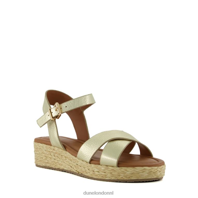vrouwen R6DFZ198 Linnie goud Dune London Geweven platte sandalen met brede pasvorm