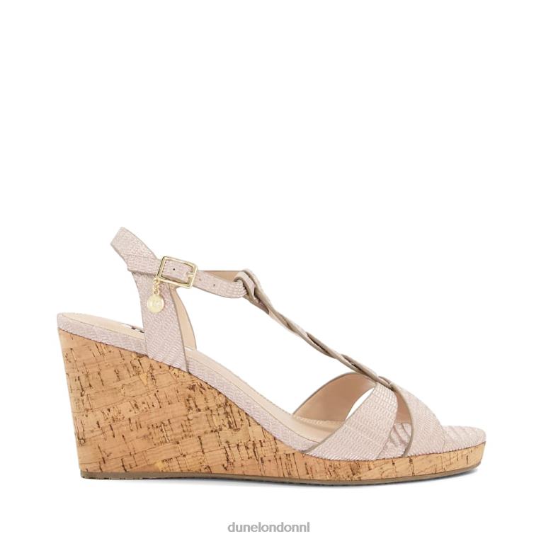 vrouwen R6DFZ399 koala rosé goud Dune London gevlochten t-bar bandje van kurk met sleehak