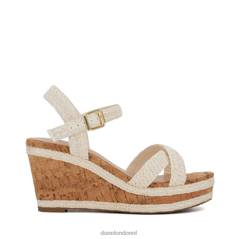 vrouwen R6DFZ452 kelisa wit Dune London Sandalen met gevlochten kurken sleehak en gekruiste bandjes