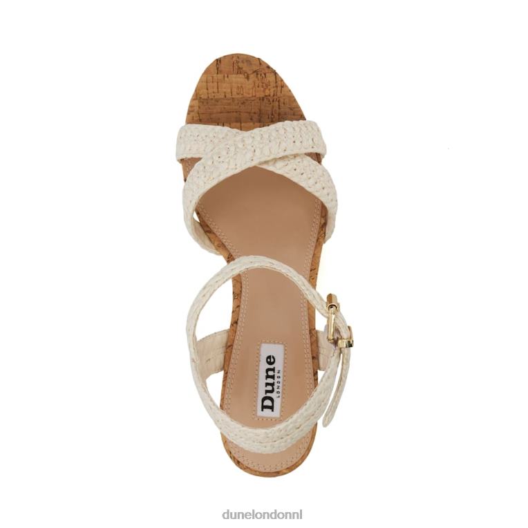 vrouwen R6DFZ452 kelisa wit Dune London Sandalen met gevlochten kurken sleehak en gekruiste bandjes