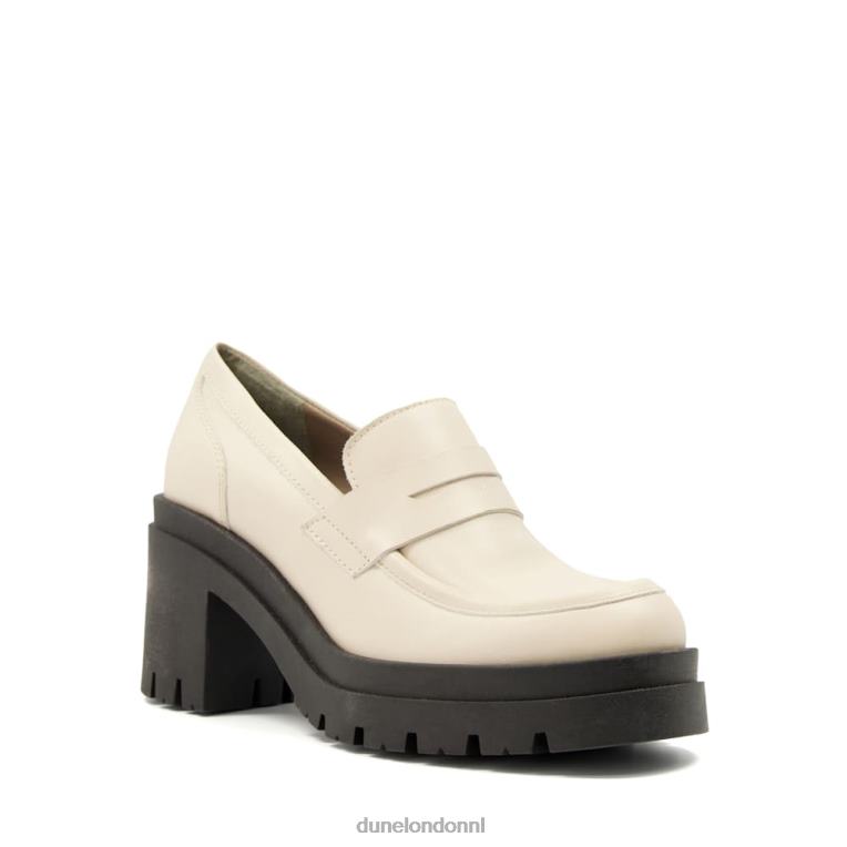 vrouwen R6DFZ272 gegrond ecru Dune London leren loafers met blokhak