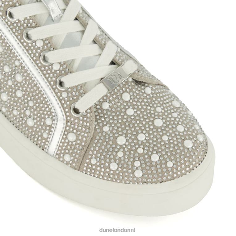 vrouwen R6DFZ206 altijd zilver Dune London Metallic sneakers verfraaid met diamanten